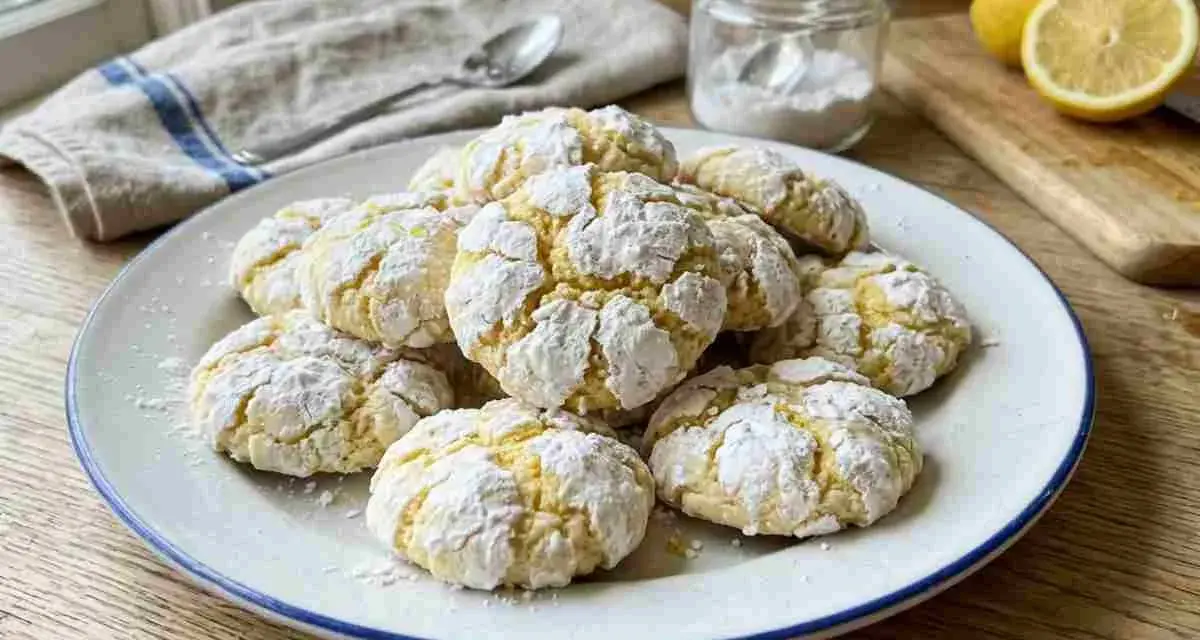 Crinkles cookies ricoperti di zucchero a velo, pronti per essere gustati.