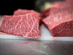Bistecche di pregiata mucca Kobe, con la loro caratteristica marezzatura marmorizzata, pronte per essere cucinate.