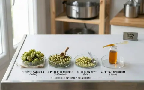 Dalla coppa di luppolo fresco ai pellet, fino all'estratto liquido: un percorso di trasformazione per esaltare il gusto.