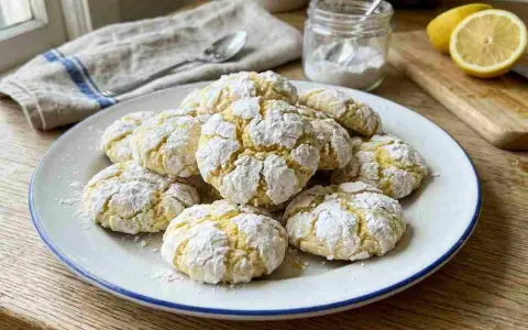 Crinkles cookies ricoperti di zucchero a velo, pronti per essere gustati.