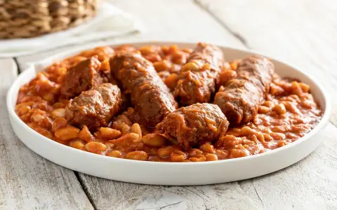 Piatto di salsiccia e fagioli in umido, un classico confort food.