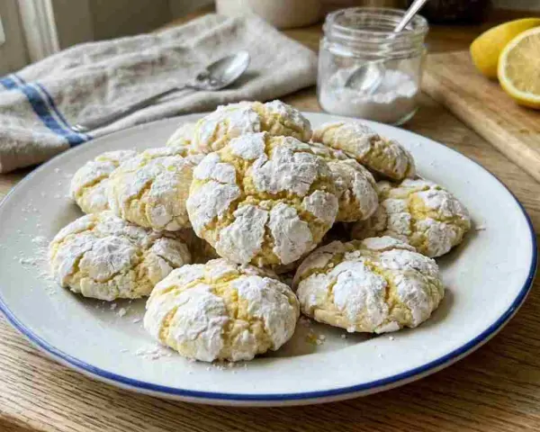 Crinkles cookies ricoperti di zucchero a velo, pronti per essere gustati.