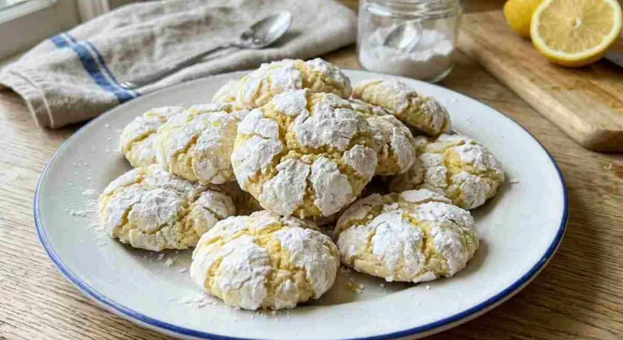Crinkles cookies ricoperti di zucchero a velo, pronti per essere gustati.