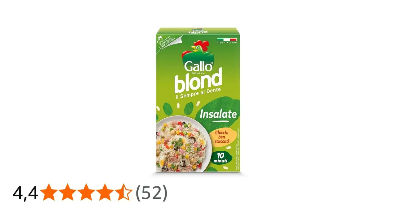 Confezione di riso Gallo Blond, ideale per preparare un'insalata di riso gustosa e veloce. Chicchi ben staccati.